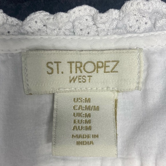 St. Tropez White Ruffled Embellished Tank Top W Med. BEACH TROPICAL ISLAND - Picture 2 of 11